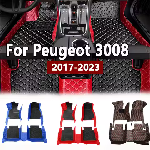 Car Mats For Peugeot 3008 P84 2017~2023 Leather Floor Mat Carpets Protective Pad Rugs Interior Parts