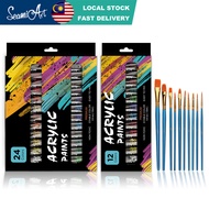 Seamiart 12/24 Colors Acrylic Paint Set 12ml Tube Acylic Paint with 10pcs Painting Brush for Wall Dr