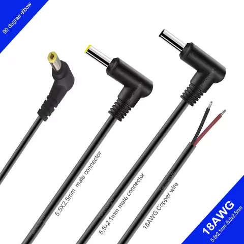 18AWG connector Male Right angle 90 degrees DC Power Plug with Cable Black Charging Connector 29cm 5