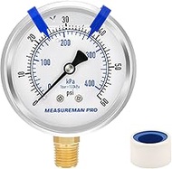 MEASUREMAN PRO 2.5 inch Dial Size, Glycerin Filled Pressure Gauge, 0 to 60psi/kpa, 304 Stainless Ste
