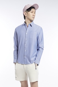 ESP เสื้อเชิ้ตแขนยาวแต่งกระเป๋า ผู้ชาย สีน้ำเงิน | Front Pocket Long Sleeve Shirt | 3685