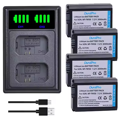 DuraPro 2000mAh NP-FW50 NPFW50 NP FW50 Battery +Charger for Sony ZV-E10L A6400 A6300 A6500 A7 A7II A