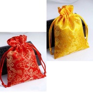 [standard product] Dragon-shaped brocade bag 7x9cm for feng shui coins - Red and yellow brocade fabr