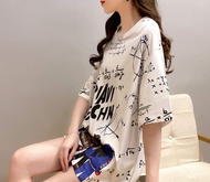 H W shop เสื้อยืดแฟชั่นผู้หญิงลายทางแขนสั้นคอกลม เนื้อผ้าดีใส่สบาย! New Fashion womens #HAN SY SOCIE