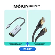 MOKiN Bundles USB C 3.0 to Gigabit Ethernet + LAN RJ45 CAT8 F/UTP Flat Copper Cable 1M - PH