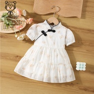（0-3 Years Old）Baby Clothes For Girl Summer Cute Butterfly Embroidered Cheongsam Dress For Kids Girls Princess Dress For Kids Girls Korean Retro Hanfu Dress