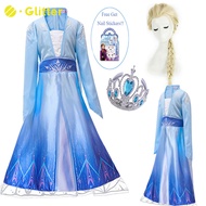 Dress For Kids Girl Frozen Princess Anna Snow Queen Elsa 2 Cosplay Costume Long Wig Crown Accessories Kid Girls Dresses Birthday Gift Children Clothes Full Set