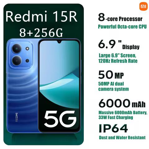 Xiaomi Redmi 15R 5G 6.9" 120Hz LCD Phone 6000mAh Big Battery 33W Fast Charging Dual SIM Unlocked 202