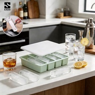 S0RH 4-Cavity Long Ice Cube Tray w/ Lid, Food Grade Silicone, Easy Release Stackable Mold for Freeze