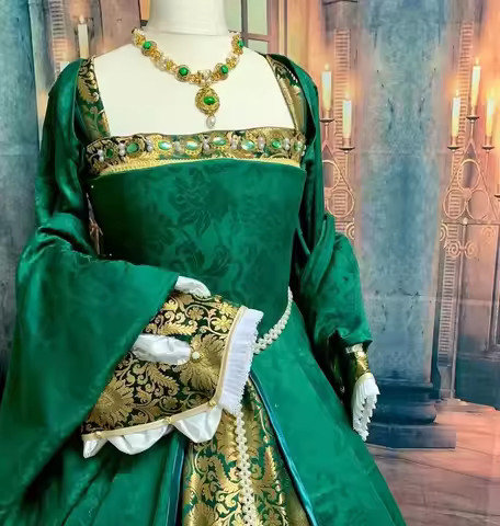 Medieval Anne Boleyn Ball Gown Dress Costume Tudor Period Queen Elizabeth Green Prom Dress Civil War