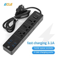 ECLE Power Strip Colokan Listrik Stop Kontak 4 USB Port +3 Lubang