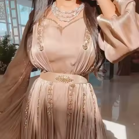 Sharon Said Rose Gold Moroccan Kaftan Sleeves Dubai Muslim Evening Dress Women Wedding Engagement Fo