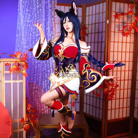 NSPSTT Game LOL Wild Rift The Nine-Tailed Fox Ahri Cosplay Costume Ahri Halloween Women Red Dress Ou