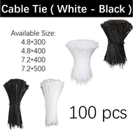 RTK 100pcs Cable Tie Cable Lock Zip Lock (Black and White) 4.8*300 4.8*400 7.2*400 7.2*500