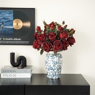 Retro Red 5-Head Simulation Roses Holding Flowers Fake Flowers Bouquets Table Flowers Decoration Flo