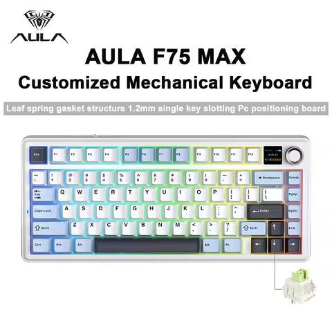AULA F75 MAX Mechanical Keyboard 75% Wired/Bluetooth/2.4G Hot-Swap RGB E-sports Keyboard with TFT Sc