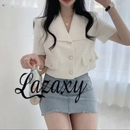 Blazer Women Blazer Two Row Short Sleeve Light Korean Style Fashion Women'S Jacket Lazaxy Vest Style Gift Color