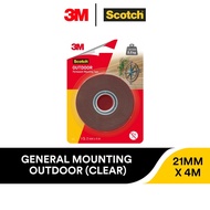 3M Scotch Heavy Duty Outdoor Clear Permanent Mounting Tape 21mm x 4m, Weather Resistant, Holds Up to