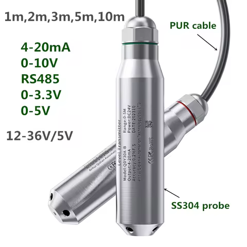 1m 2m 3m 5m Submersible Water Level Sensor 4-20mA tank well pool 0-10V RS485 Level Sensor Transmitte