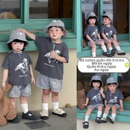 GIVE A HAT, Cotton Shirt Horse Set, Striped Shorts for Baby