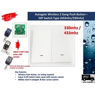 Wireless 2 Gang Push Button / 2 Gang Switch for Autogate Motor System / Door Access System, battery 