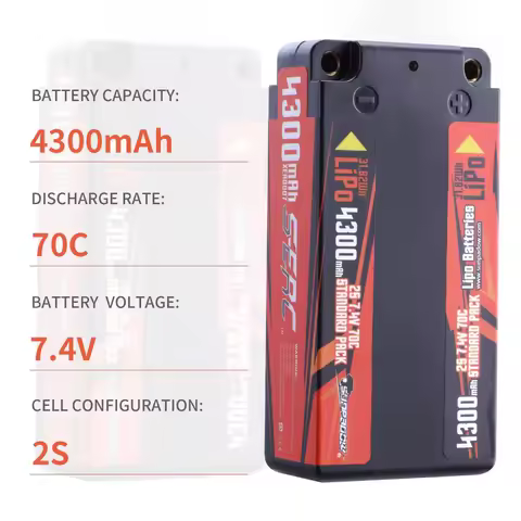 SUNPADOW 4300mAh 2S 7.4V 70C Shorty Hard Case Lipo Battery 4mm Bullet Connector for RC Car Truck Tru