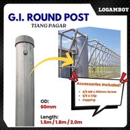 TIANG PAGAR GI ROUND POST FA FENCE ANTI CLIMB BRC 60MM SCREW PAGAR BRC ROLL TOP SECURITY FENCE