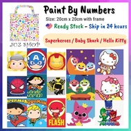 Juz Shop Paint By Numbers Superhero, Baby Shark &amp; Hello Kitty 20x20cm Canvas with Frame