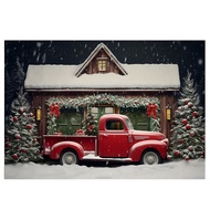 【OID】-Christmas Background Cloth Party New Year Vintage Red Truck Children Photo Studio Photography Background Cloth