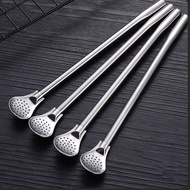Multifunction 304 Stainless Steel Straw Spoon Reusable Metal Drinking Spoon with Straws Brush Set