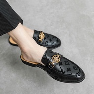 Half-Support Shoes Men Baotou Lazy Sandals Men's Slippers Outer Wear Pointed Leather Shoes Half Slip