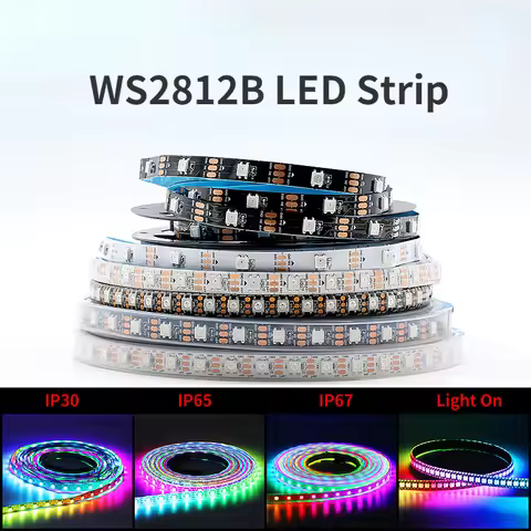 DC5V WS2812B Led Strip 30/60/74/96/144 leds/m WS2812 Black/White PCB IP30/65/67 Smart RGB Led Light 