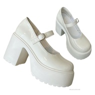 เกาหลี High Chunky ข้อเท้า Maryjane Shoes School Girl ผู้หญิง Vintage Pu Leather Mary Jane Shoes Chu