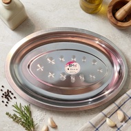 Piring Oval Stainless Steel Tebal Nampan Saji Oval Vintage Piring Kukus Tim Ikan Plate Tray Sate