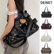 Korean Niche Design DEINET Fashion Tote Bag Rivet Portable Commuter Motorcycle Shoulder Messenger Ba