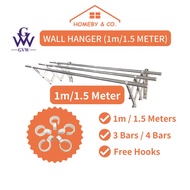 HOMEBY【3 BAR/ 4 BAR】1.0M/1.5M Stainless Steel Wall-Mounted Retractable Cloth Hanger / Indoor Outdoor