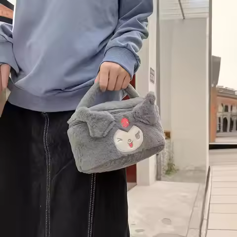 Kawaii Sanrio Kuromi My Melody Cartoon Plush Bag KT Cat Cute Handbag Cosmetics Bag Sundries Storage 