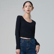 [ERSS] Low-Key Luxury Short Stitching Long Sleeve-Female Black [K60277]
