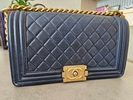 Chanel Boy 手袋 藍色 金鏈