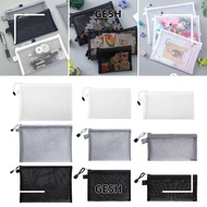 GESH Mesh File Bag, A4 A5 A6 Nylon Pen Bag,  Transparent Test Paper Information Bag Office