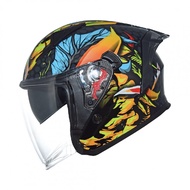 TRAX TZ301 Half-Face Helmet with Long Clear Visor Graphic Series Slifer Armor Shaft Surprise