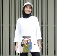 Atasan Wanita Muslimah Oversize Motif DTF Kaos Lengan Panjang 7/8 Cotton Combet 24s Warna Putih