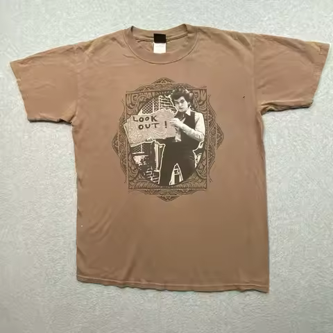Vintage Y2K Bob Dylan Look Out Brown T-Shirt Men’s Size M Music Distressed