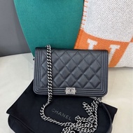 Chanel 黑銀荔枝紋牛皮leboy woc鏈條包