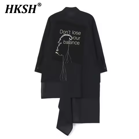 HKSH Autumn Men's Tide Japanese Punk Shirts Streetwear Gothic Y2K Fashion Yamamoto Dark Irregular Pr