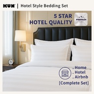 KUN Hotel Style Bedding Set – Classic White & Elegant Stripe | Cotton-Polyester Blend | Fitted Bedsh