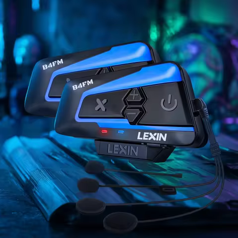 Lexin B4FM-X Bluetooth5.0 Motorcycle Helmet Intercom Headsets Type-C,10 Riders Wireless Communicatio