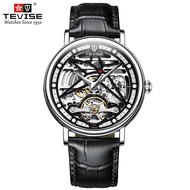 นาฬิกา TEVISE แบบมีรูนาฬิกาสำหรับผู้ชายกลไกอัตโนมัติเต็มรูปแบบเรืองแสงตอนกลางคืนกันน้ำ T888C