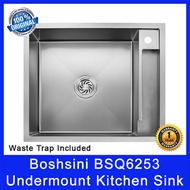 Boshsini BSQ6253 Undermount Kitchen Sink. Nano Coating. Waste Trap Included. SUS304 Stainless Steel.