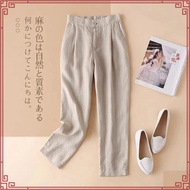 LAHSTORE women's baggy pants in linen with elastic waistband QD02 (Beige, Black, White)